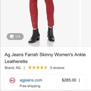 Ag Jeans Farrah Skinny Women's Ankle Leatherette NWT originally 285$